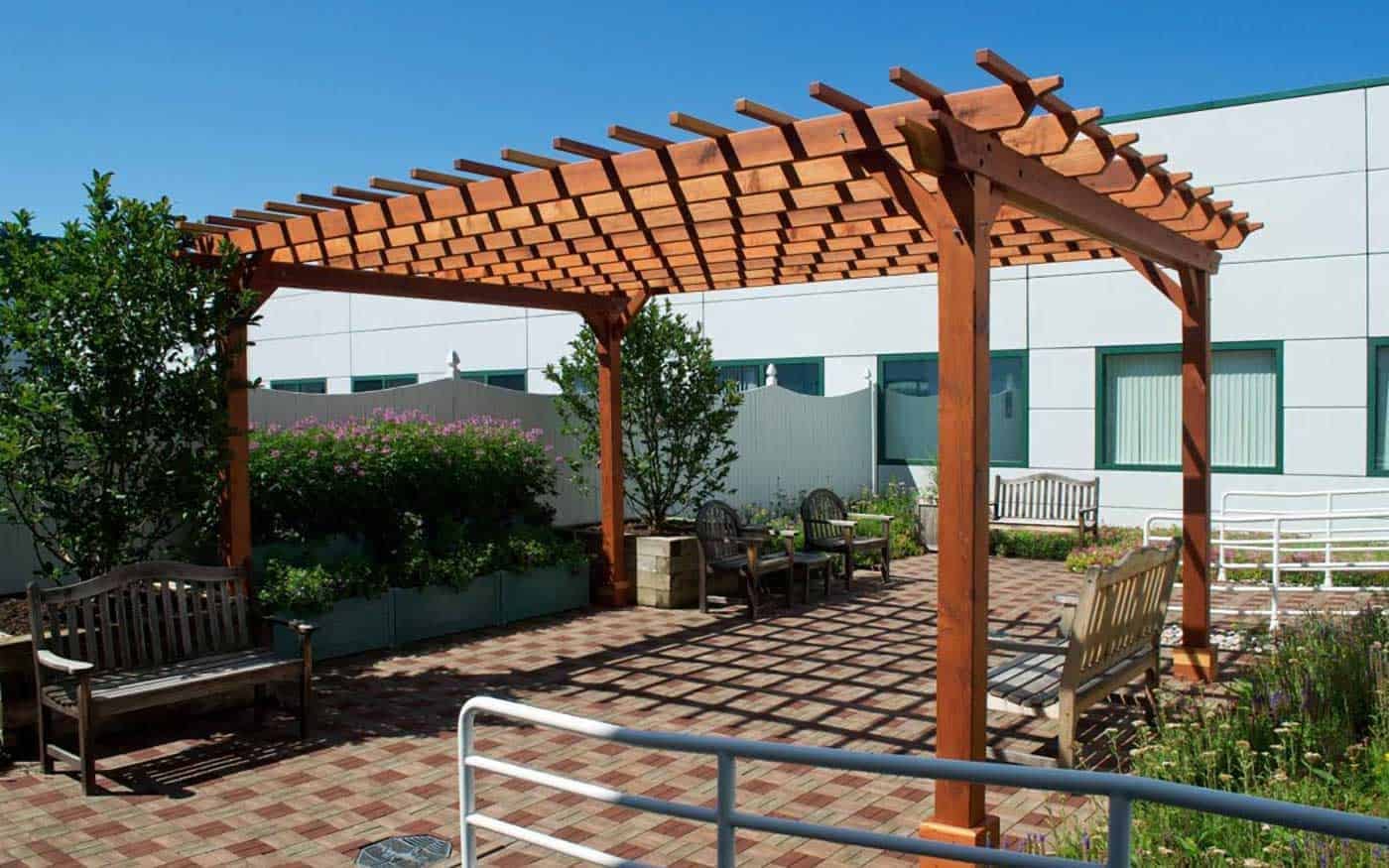 Outdoor pergola seating design - commercial landscapes Bahrain